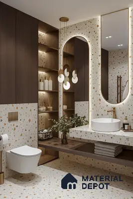 Luxury Bathroom with Terrazzo Finish and Modern Vanity Design | Material Depot