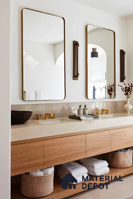 Luxury Bathroom With Wooden Vanity And Marble Countertop | Material Depot