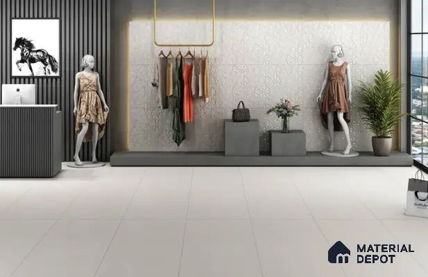 Luxury Boutique with White 3D Accent Wall and Modern Minimalist Interiors – Stylish & Sophisticated | Material Depot