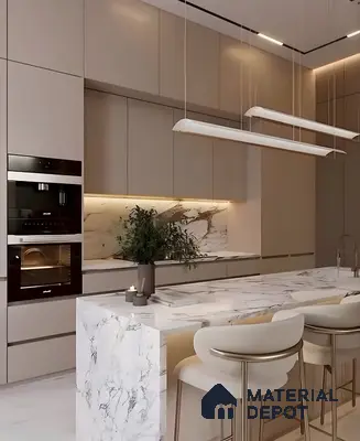 Luxury In Neutrals: A Modern Marble Kitchen With Soft Beige Tones | Material Depot