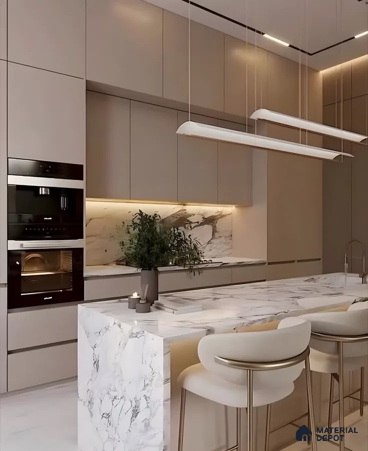 Luxury In Neutrals: A Modern Marble Kitchen With Soft Beige Tones | Material Depot
