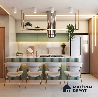 Luxury Kitchen Design With Sage Green And Gold Accents | Material Depot