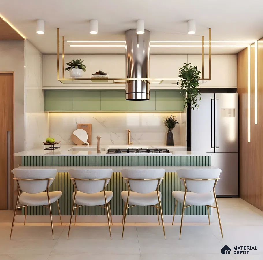 Luxury Kitchen Design With Sage Green And Gold Accents | Material Depot