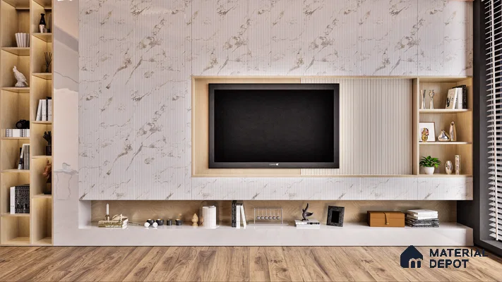 White Marble Look LM 01324 8 ft x 4 ft Texture Finish Decorative Laminate - 1 mm | Suitable for TV Unit, Wardrobe, Kitchen Cabinets