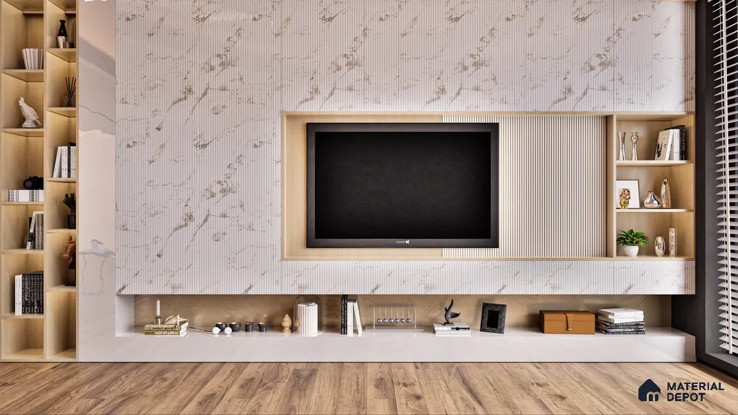 White Marble Look LM 01324 8 ft x 4 ft Texture Finish Decorative Laminate - 1 mm | Suitable for TV Unit, Wardrobe, Kitchen Cabinets