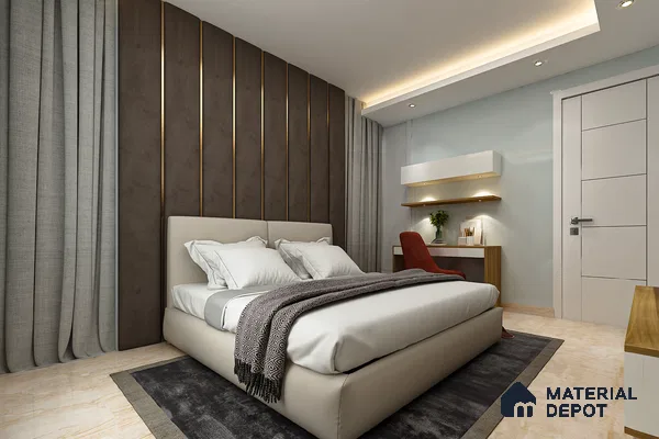Opulent Master Bedroom: Grey and White Elegance