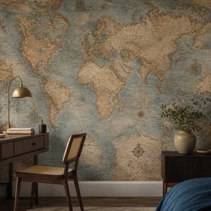 Map Design wallpaper installed in the Bedroom