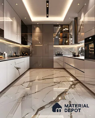 Marble Marvel: Sleek Modern Kitchen with Stunning Floor | Material Depot