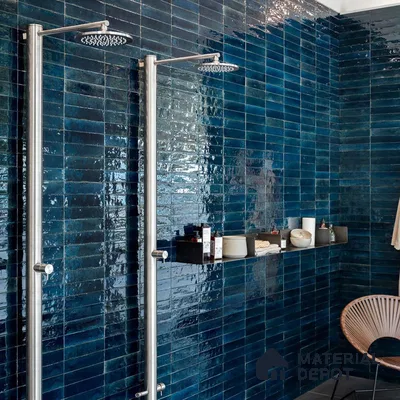 Marine Elegance Deep Blue Reflective Tiles in Stylish Bathroom | Material Depot