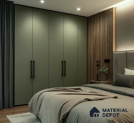 Matte Green Laminate Wardrobe for a Modern Elegant Bedroom Design | Material Depot