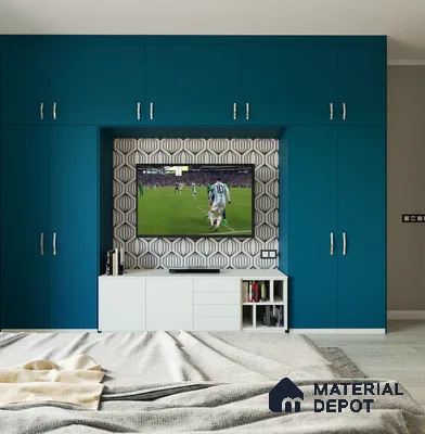 legant Blue Wardrobe: Chrome Accents, Drawer Functionality