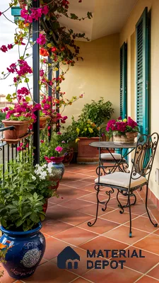 Mediterranean Balcony with Terracotta Tiles and Wrought Iron Furniture | Material Depot