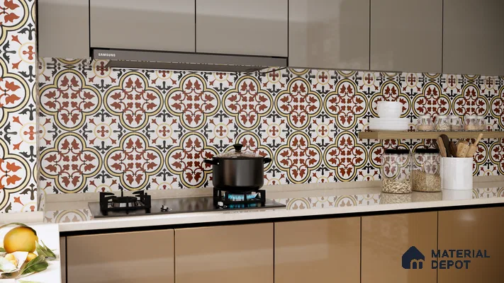 Moroccan Wall & Floor Tile TL 00249 Yellow & Brown 1 ft x 1 ft Matte Finish Ceramic Tile - 9 mm | Suitable For Kitchen, Bathroom, Dining Area | Please Expect a Slight Variation of Pattern