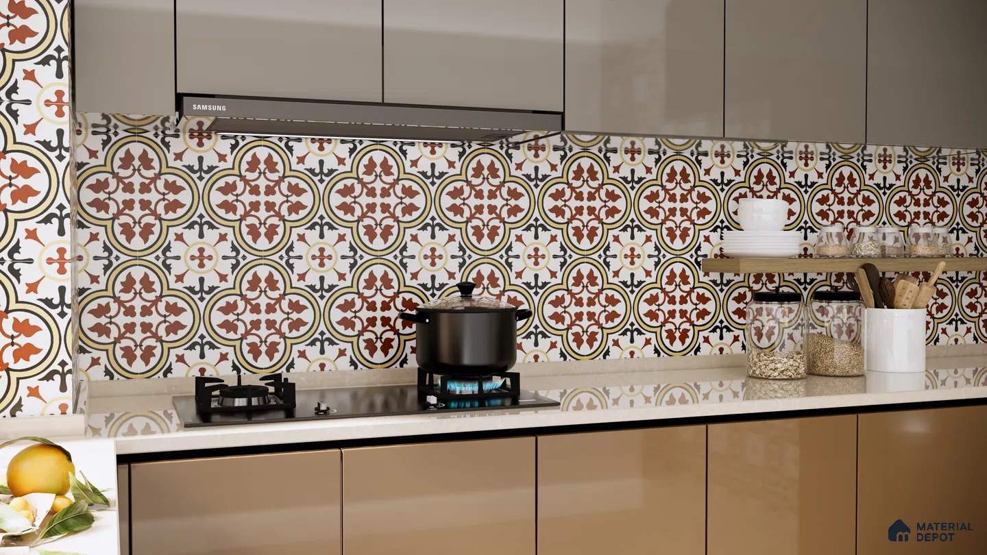 Mediterranean Flair Kitchen with Vibrant Patterned Tiles | Material Depot