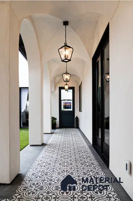 Mediterranean-Inspired Courtyard with Patterned Tiles | Material Depot