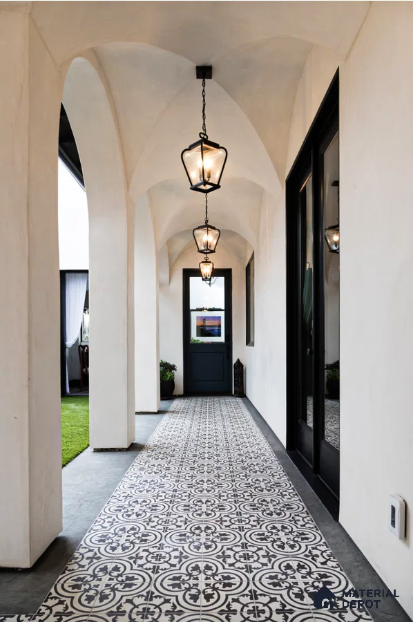 Mediterranean-Inspired Courtyard with Patterned Tiles | Material Depot