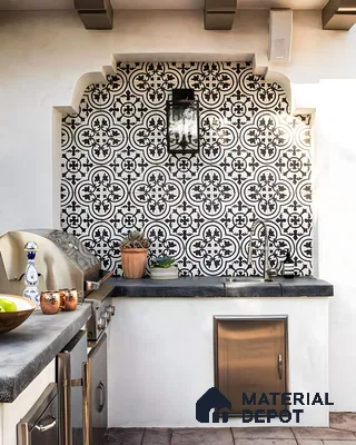 Mediterranean-Inspired Outdoor Kitchen with Patterned Tile Accents | Material Depot