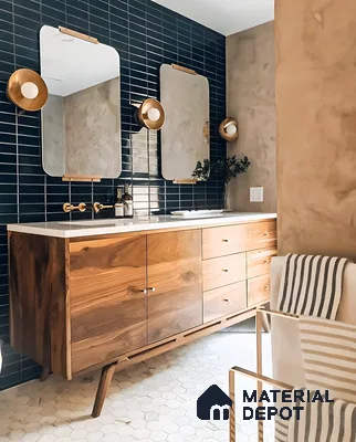 Mid-Century Modern Bathroom with Blue Tiles | Material Depot
