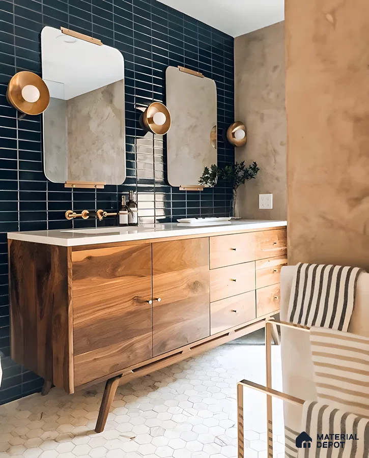 Mid-Century Modern Bathroom with Blue Tiles | Material Depot