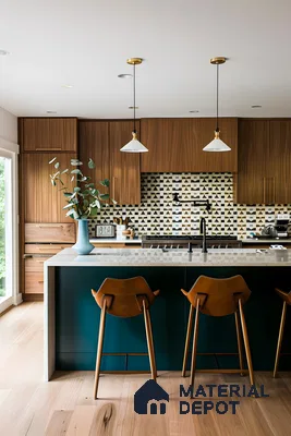 Mid-Century Modern Kitchen with Geometric Tile Backsplash | Material Depot