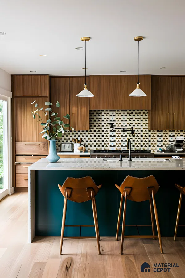 Mid-Century Modern Kitchen with Geometric Tile Backsplash | Material Depot