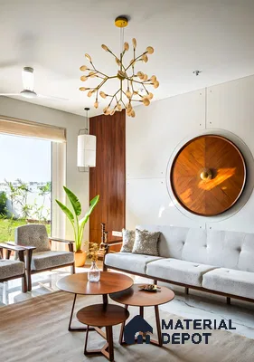 Mid-Century Modern Living Room with Unique Wooden Accents | Material Depot