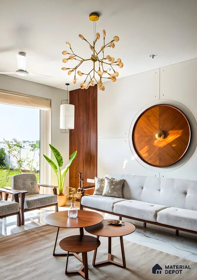 Mid-Century Modern Living Room with Unique Wooden Accents | Material Depot