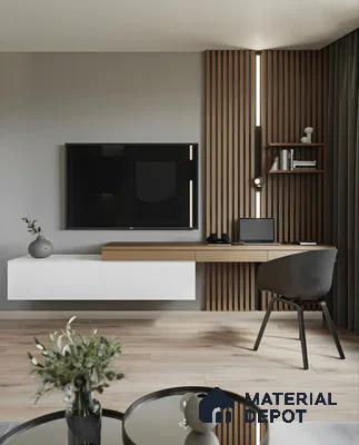 Minimal Home Office with Wood-Paneled Accent Wall | Material Depot