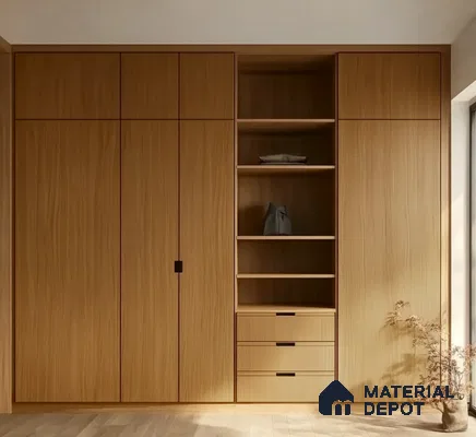 Minimal Oak Wooden Laminate Wardrobe for Modern Bedroom Interiors | Material Depot