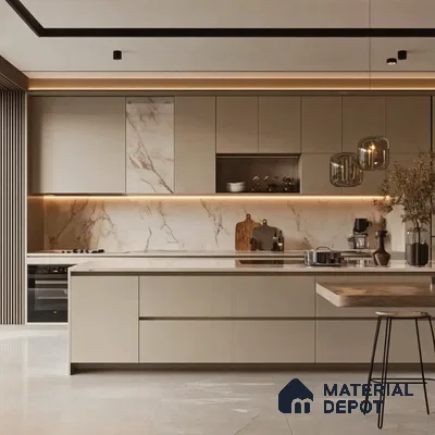 Minimalist and Functional Kitchen Design Featuring Modern Appliances and Subtle Wood Accents | Material Depot