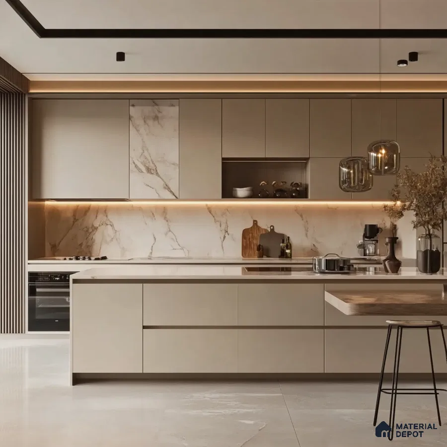 Minimalist and Functional Kitchen Design Featuring Modern Appliances and Subtle Wood Accents | Material Depot