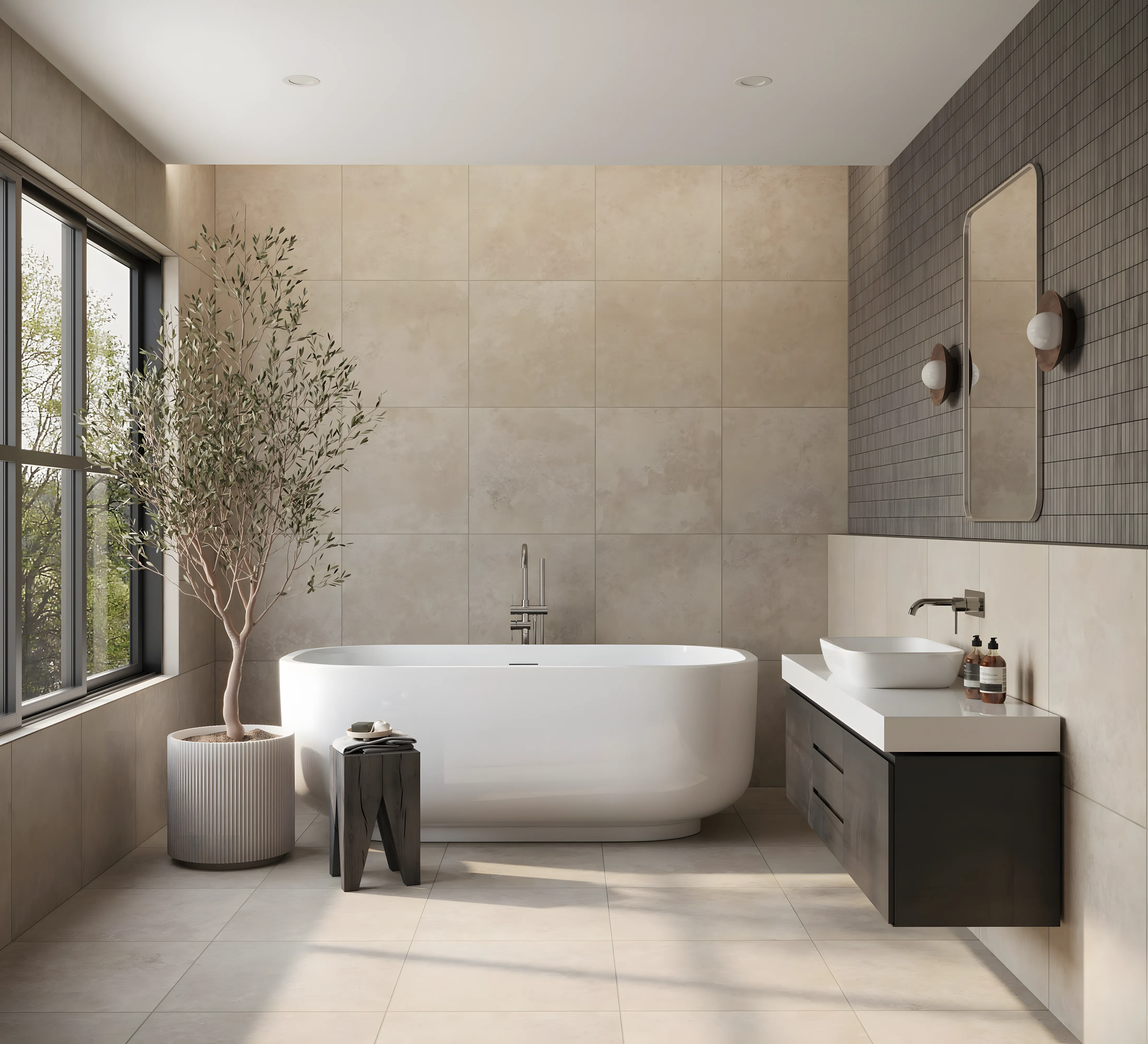 Minimalist Bathroom Design Design Featuring Neutral Color Palette and Natural Accents Brigade Orchards Devanahalli | Material Depot