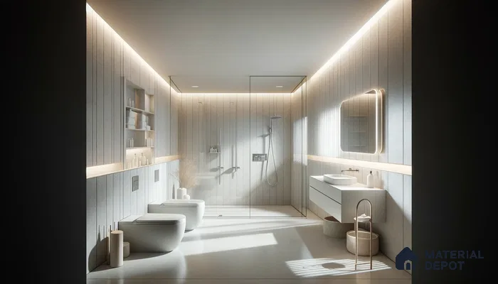 Minimalist Bathroom Oasis with Wood Accents and Soft Lighting | Material Depot