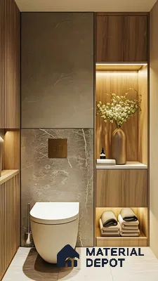 Minimalist Bathroom with Marble and Wood Accents | Material Depot