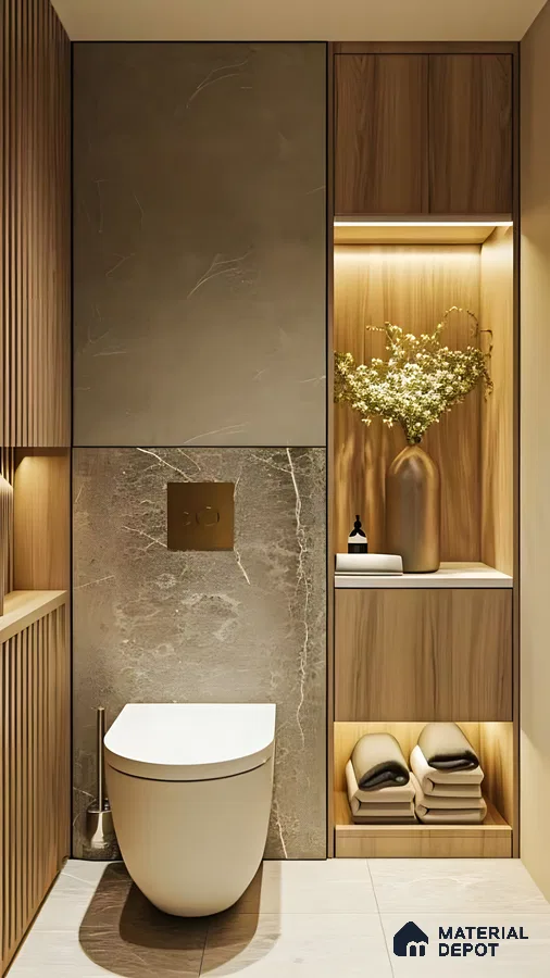 Minimalist Bathroom with Marble and Wood Accents | Material Depot