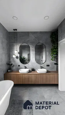 Minimalist Bathroom With Wooden Vanity | Material Depot