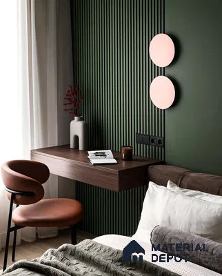 Minimalist Bedroom with Floating Study and Earth Tones | Material Depot