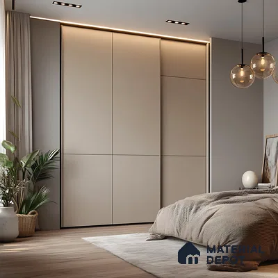 Minimalist Sliding Door Wardrobe in Soft Beige Finish | Material Depot