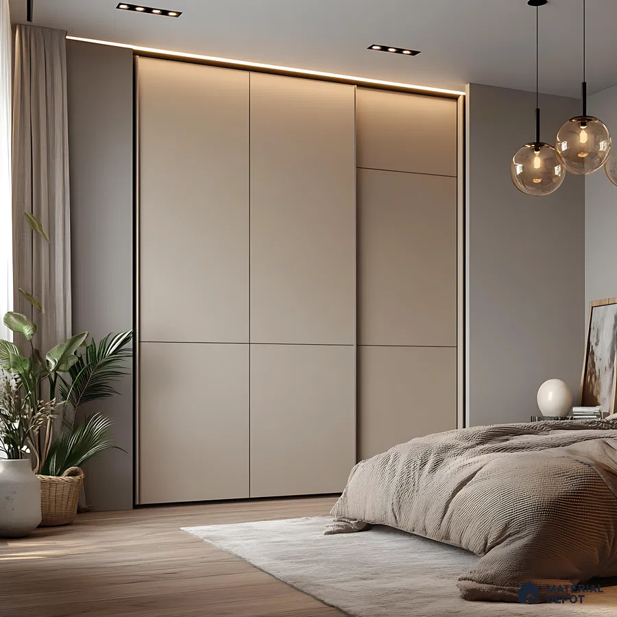Minimalist Sliding Door Wardrobe in Soft Beige Finish | Material Depot