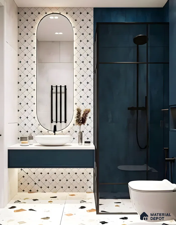 Minimalist Blue Tiles Backsplash,With Wooden Countertops  | Material Depot