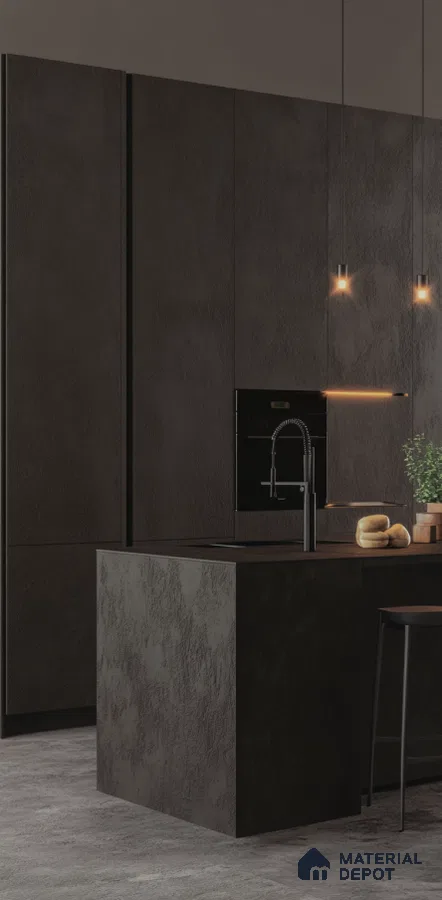 Sleek Modern Kitchen with Glossy Finishes and Black Accents for Contemporary Luxury | Material Depot
