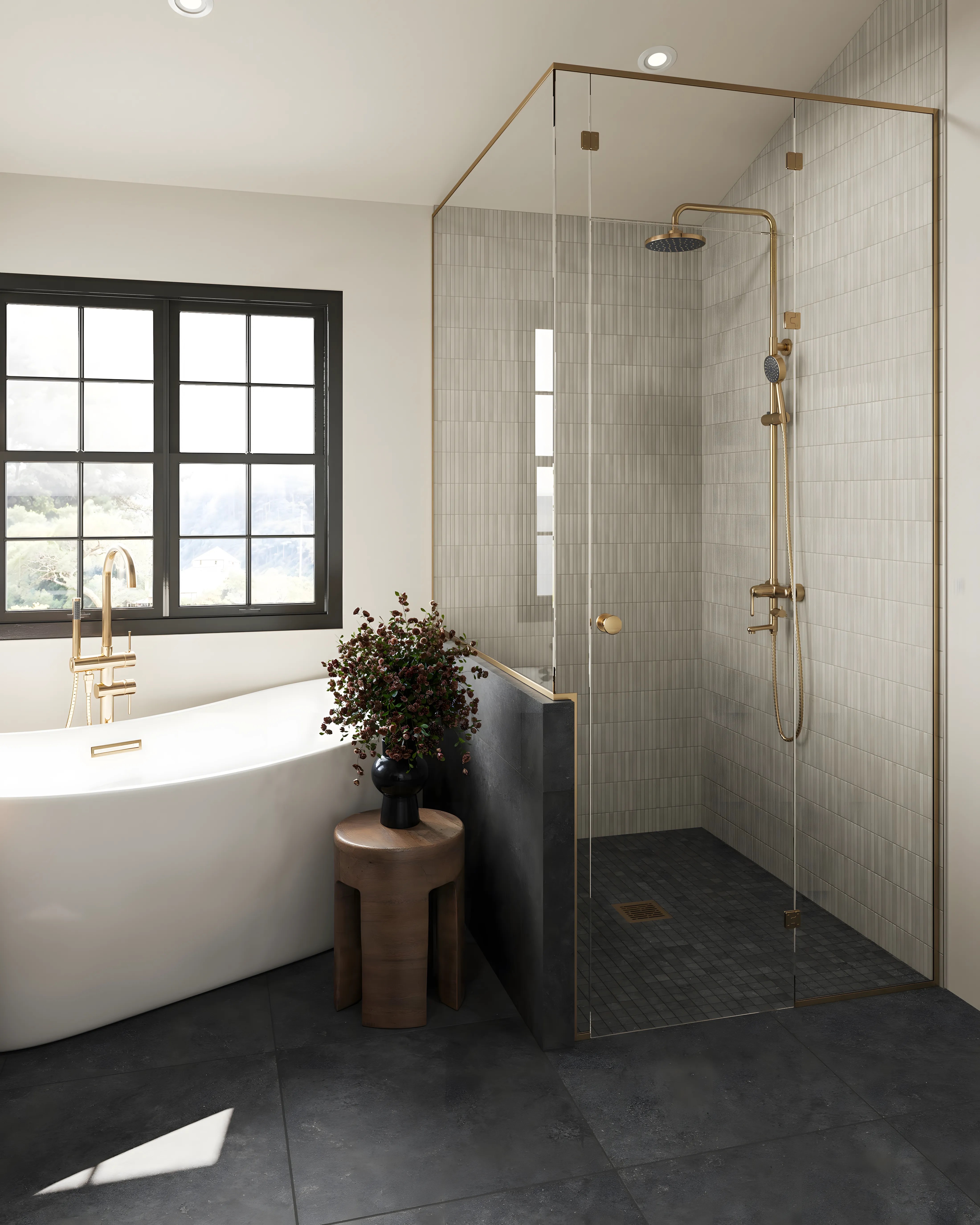 Minimalist Designer Bathroom Design with Kitkat Wall tiles Godrej Nurture Electronic City | Material Depot