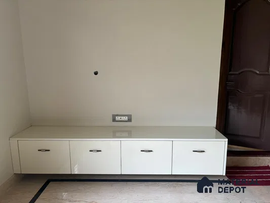 Minimalist Floating Cabinet with white laminate in Bengaluru Home | Material Depot