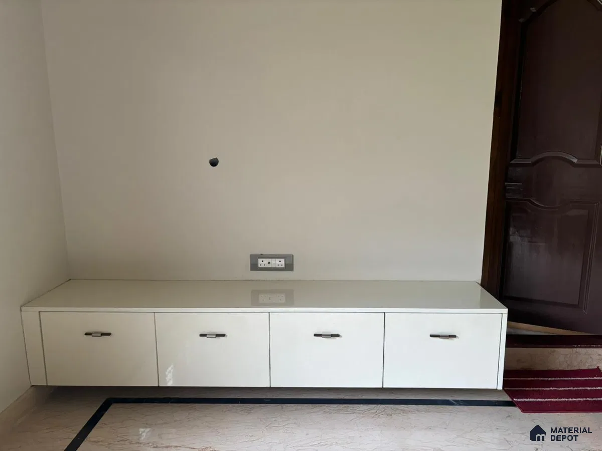 Minimalist Floating Cabinet with white laminate in Bengaluru Home | Material Depot