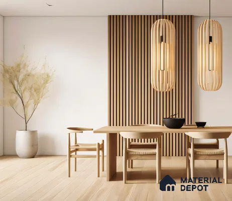 Minimalist Japanese-Inspired Dining Room with Wood Paneling | Material Depot