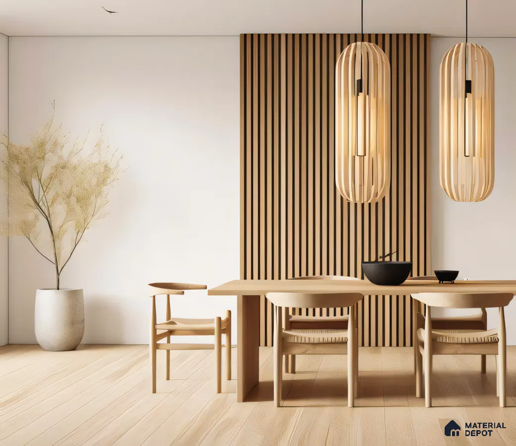 Minimalist Japanese-Inspired Dining Room with Wood Paneling | Material Depot