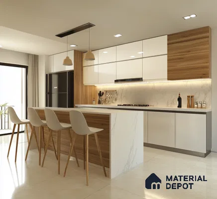 Minimalist Kitchen with Fluted Acrylic Cabinets and Wooden Accents | Material Depot