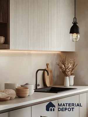 Minimalist Dark-Themed Kitchen with Textured Matte Finish | Material Depot