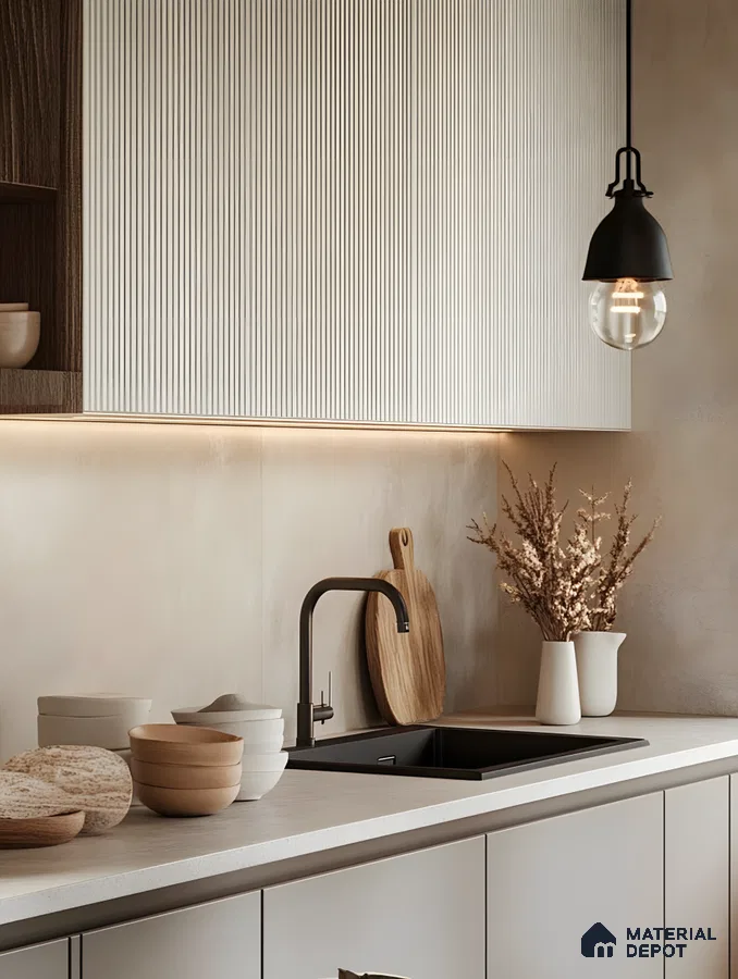 Minimalist Dark-Themed Kitchen with Textured Matte Finish | Material Depot