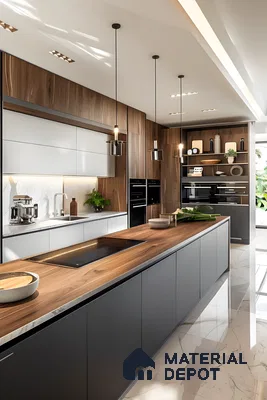 Minimalist Kitchen With High - Gloss Cabinets | Material Depot
